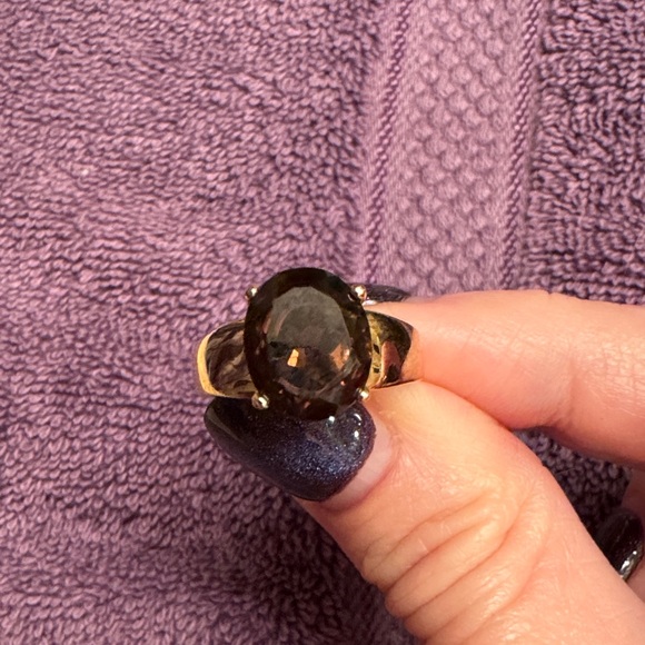 Elegant Brown Stone Gold Plated Ring. Size 7 - Picture 2 of 3